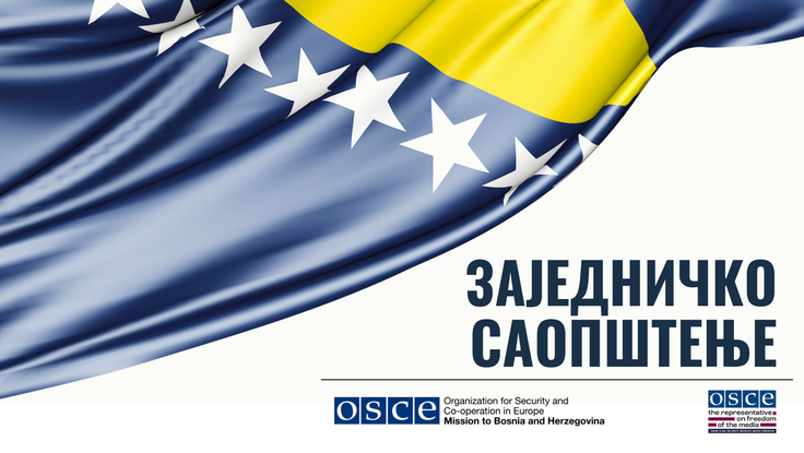 Zastava Bosne i Hercegovine sa natpisom "Zajedničko saopštenje" i logotipima OSCE i ODIHR.