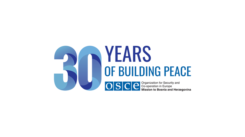 30 Years of Building Peace, OSCE logo in blue on white background.