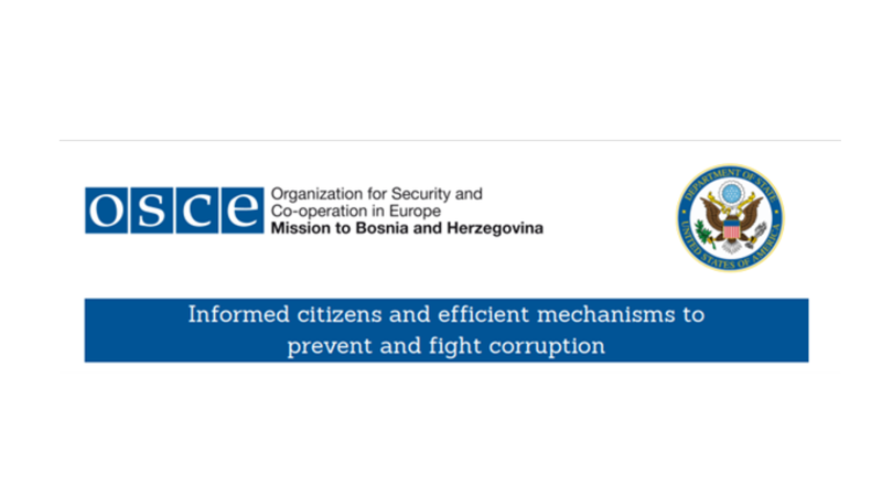 OSCE and U.S. government logos above a banner reading "Informed citizens and effective mechanisms to prevent and fight corruption."