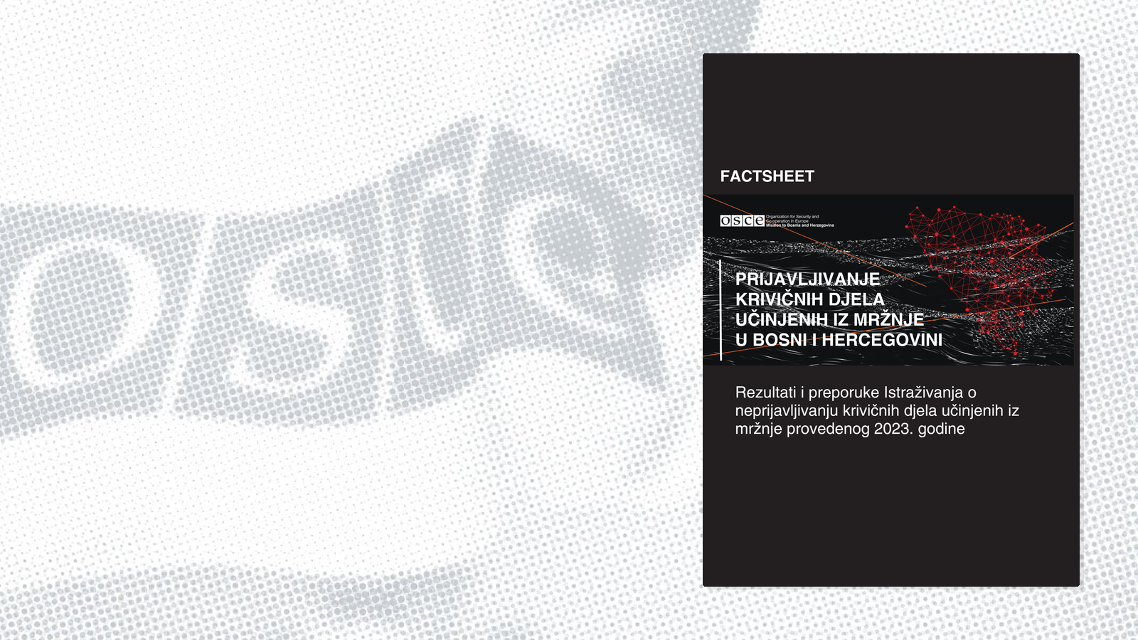 Grafika srca sa crvenim tačkama, crni i bijeli tekst o prijavljivanju djela iz mržnje u BiH.