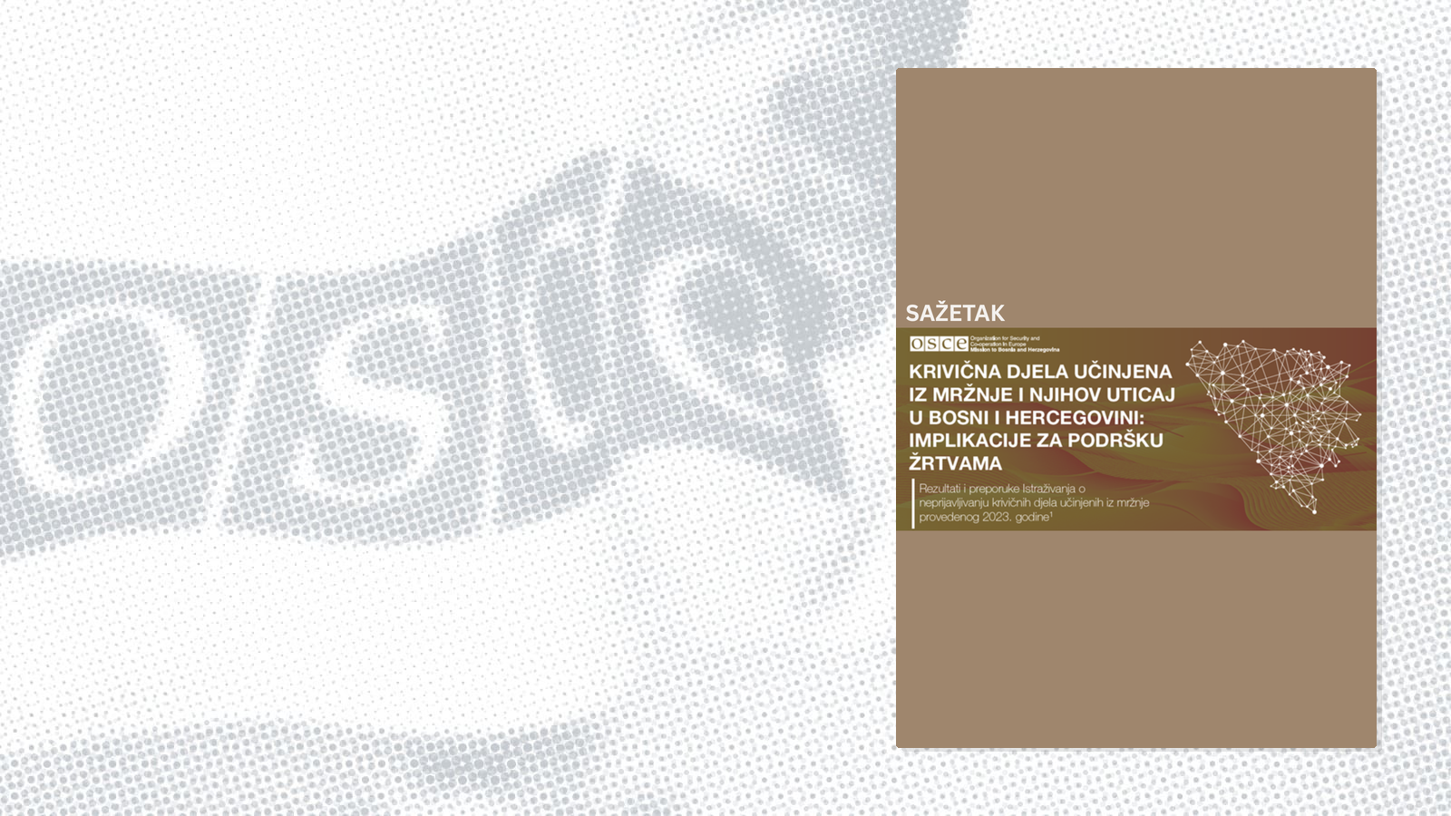 Sažetak izvještaja o krivičnim djelima iz mržnje u BiH, s ilustracijom mape.