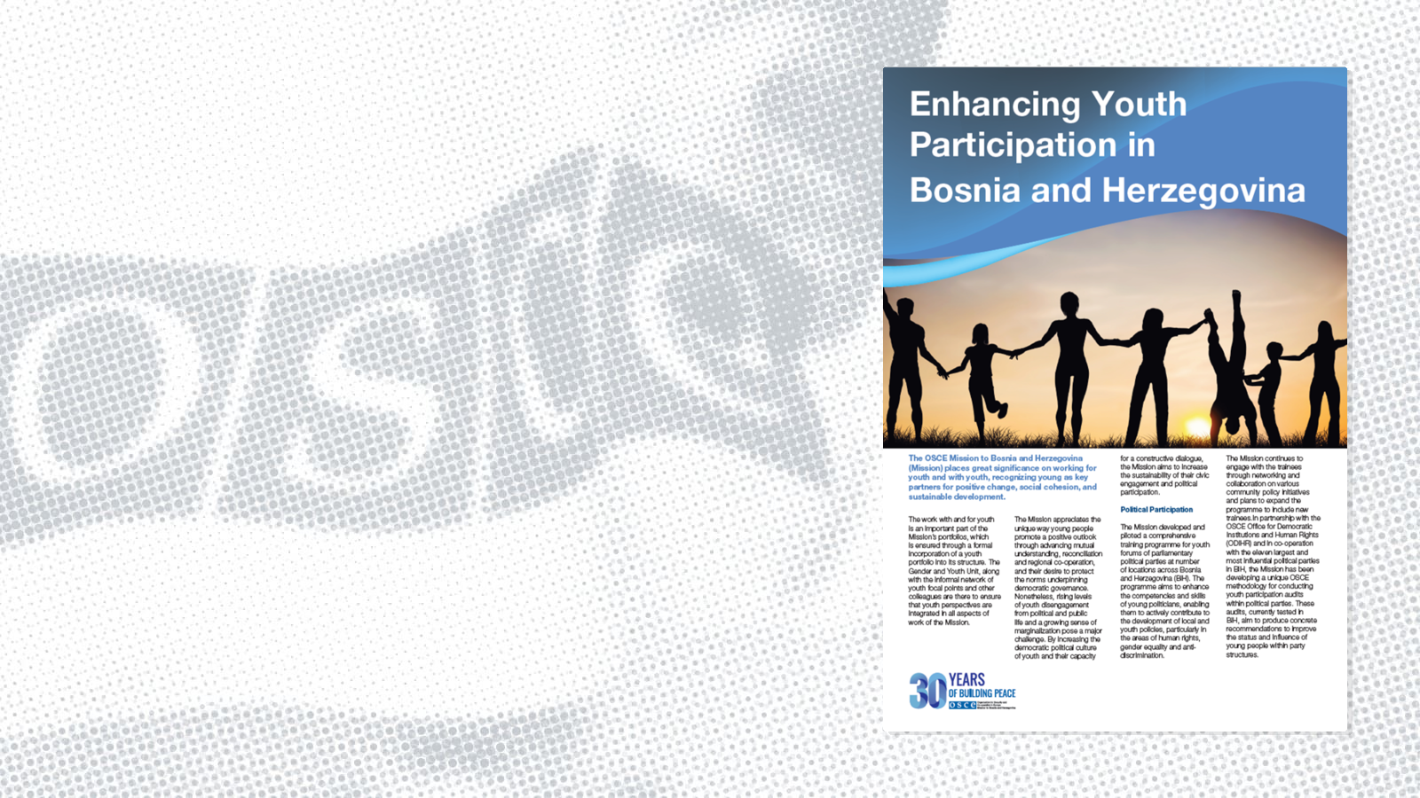 Silhouettes of people holding hands against a sunset, with text about youth participation in Bosnia and Herzegovina.
