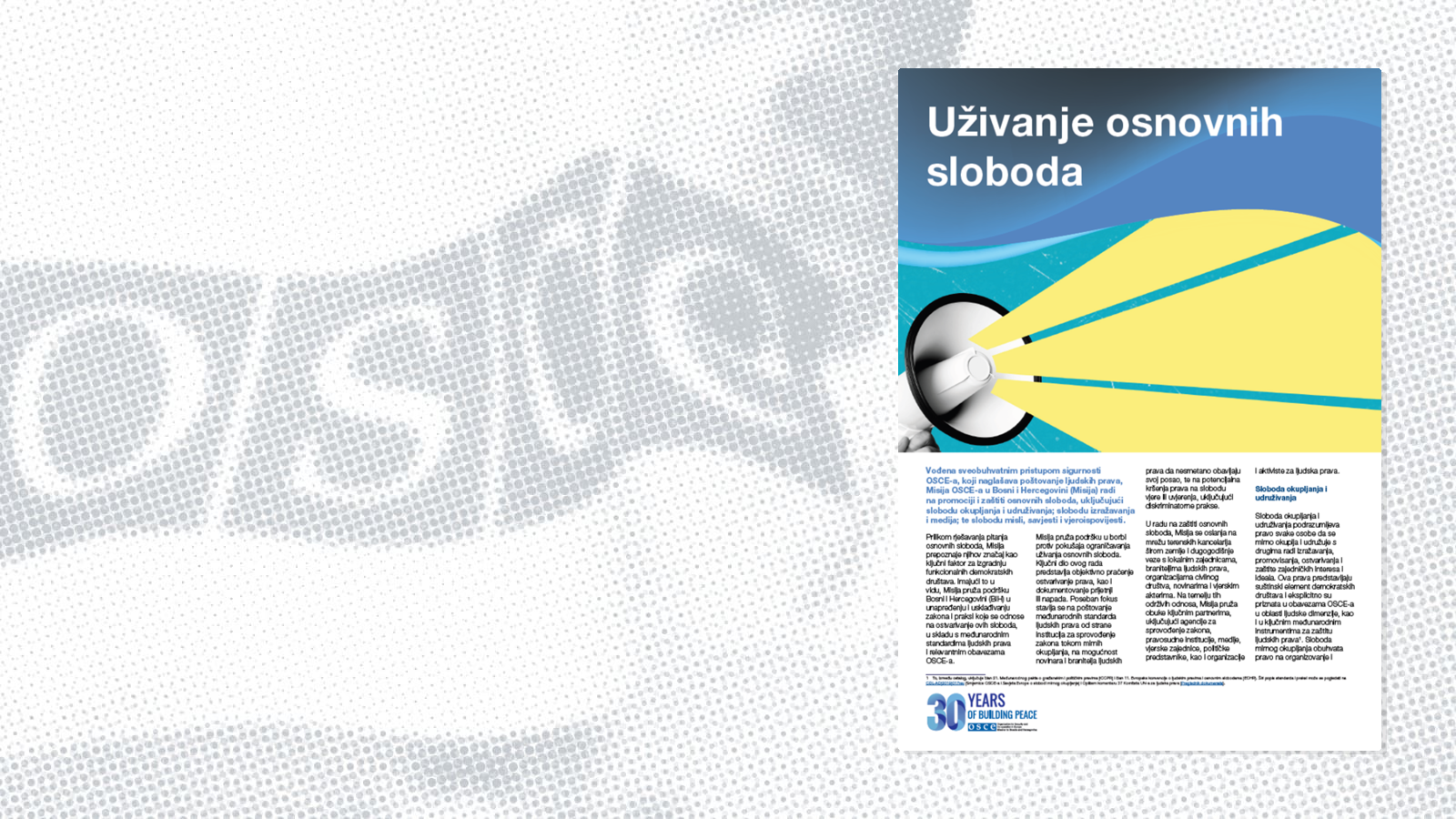 Grafika sa megafonom koji emituje svjetlosne zrake, tekstom i logotipom u donjem lijevom uglu.