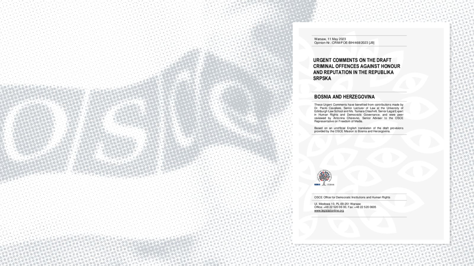 Urgent comments on the draft criminal offences against honor and reputation in Republika Srpska 