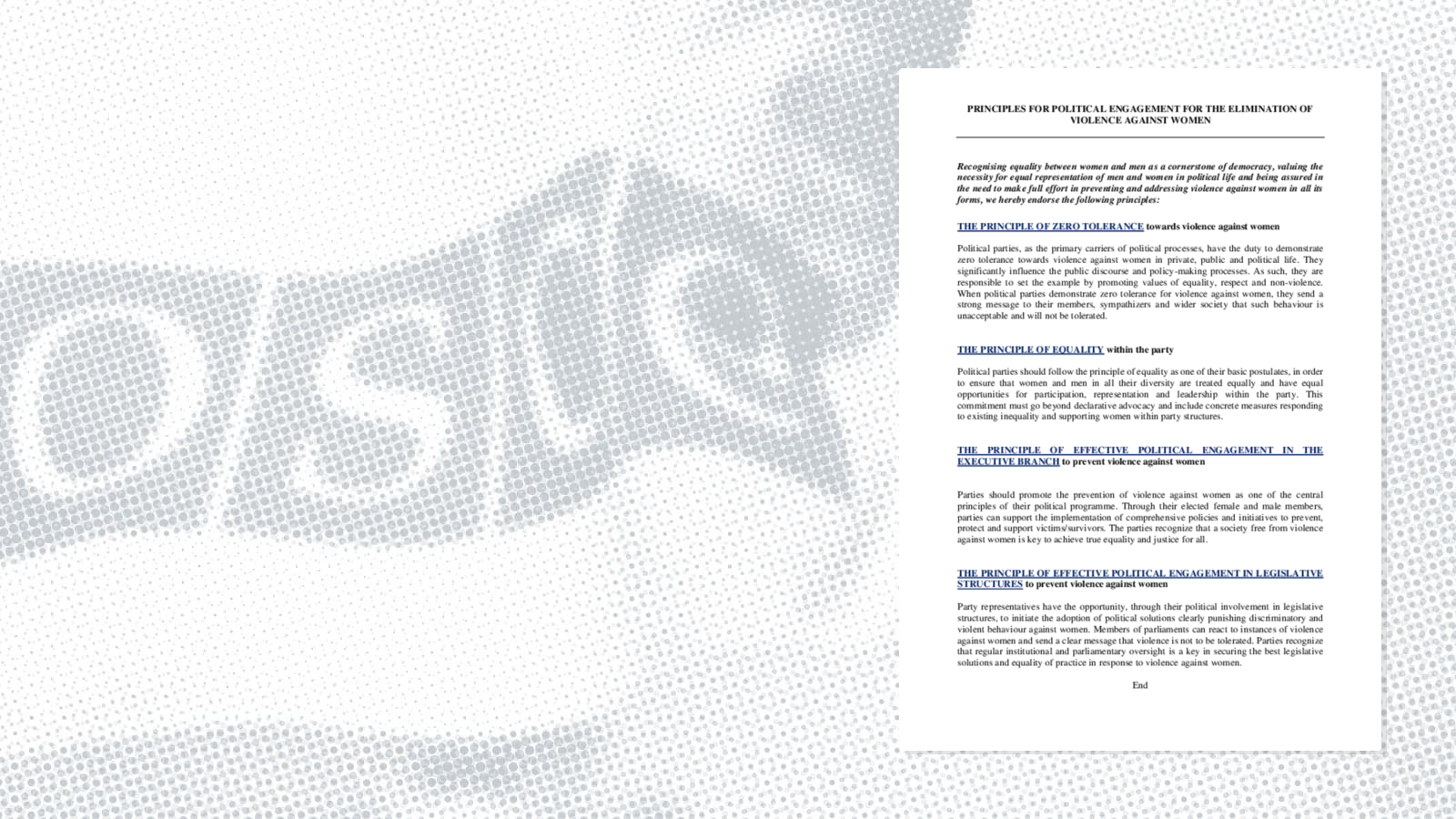 PRINCIPLES FOR POLITICAL ENGAGEMENT FOR THE ELIMINATION OF VIOLENCE AGAINST WOMEN