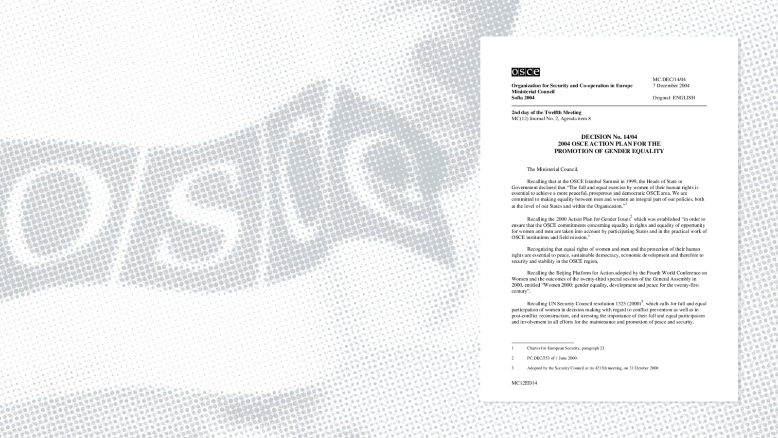 Ministerial Council Decision No. 14/04 - 2004 OSCE Action Plan for the Promotion of Gender Equality