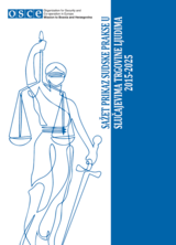 Blue line drawing of Lady Justice; OSCE logo and vertical text in Croatian on the right.
