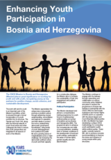 Silhouettes of people holding hands against a sunset, with text about youth participation in Bosnia and Herzegovina.