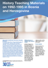 Books stacked in front of blurred text, promoting history teaching materials for Bosnia and Herzegovina, with a blue header.