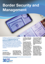 Border security document with a blue header, showing a passport and visa. Text details border management strategies.