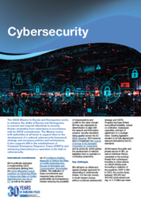 Cybersecurity graphic with digital locks and network connections, text content below.