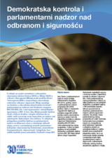 Zastava Bosne i Hercegovine na uniformi vojnika, tekst o parlamentarnoj kontroli odbrane ispod.