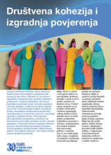 Fotografija prikazuje kolorirane figure ljudi u nizu. Pozadina je bijela s tekstom i plavim dekorativnim elementima.
