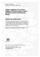 Urgent comments on the draft criminal offences against honor and reputation in Republika Srpska 